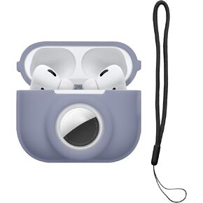 علبة Kwmobile متوافقة مع Apple Airpods Pro 2 Case مع تخزين Apple Airtag - غطاء السيليكون - Lavender Gray