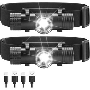 2 Pack 2200 mAh USB-C Rechargeable Dual Power Headlamp with Twist Focus Beam and Magnetic Base Manual & Gesture Sensing Control-Black