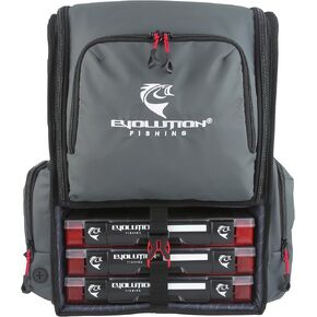 Evolution Fishing Largemouth 3.0 Tackle Backpack - Patent Pending Modular Dividers, Rod Holders, Heavy Duty Fishing Backpack, Includes Quiklatch Tackle Trays