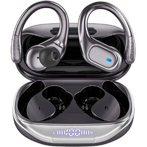 Wireless Earbuds Bluetooth Headphones 80Hrs Playtime Ear Buds IPX7 Waterproof Sports Earphones Wireless Charging Case Over-Ear Earhooks Headest - Black