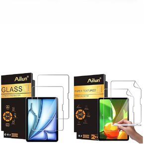 Ailun for iPad Pro 11 Inch 5th Generation [2024 Release] 2 Pack Paper Textured Screen Protector and Glass Screen Protector for iPad Air 11 Inch[2024 6th Gen], iPad Pro 11 Inch 2024 5th Gen 2 Pack