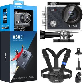 AKASO V50X Action Camera and Quick Release Chest Strap Accessories Kit Bundle