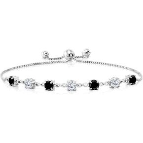Gem Stone King 925 Sterling Silver Blue Created Sapphire and White Moissanite Tennis Bracelet For Women (2.39 Cttw, Round 4.5MM, Fully Adjustable Up to 9 Inch) in Saudi Arabia