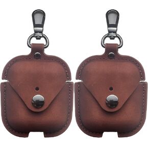 Vintage Portable Protective Cover for AirPods 2 1 with Keychain (Brown)