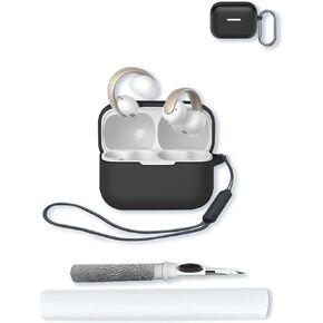 Case for Anker Soundcore AeroClip Open-Ear Clip-On Earbuds,Soft Protective,BOVUGAC Silicone Case Cover with Keychain & Cleaning Kit & Lanyard for Anker Soundcore AeroClip Earbuds-Black