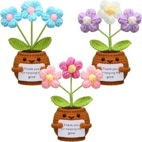 Teachers Appreciation Gifts, 3 Pcs Positive Doll Crochet with Card Thank You for Helping Me Grow Teacher Birthday Thank You Gifts(Sunflower)