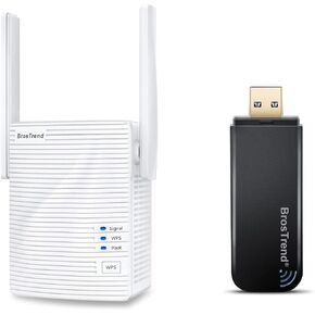 BrosTrend WiFi Extender AC1200 WiFi Booster and Signal Amplifier and BrosTrend 1200Mbps USB WiFi Network Adapter for Laptop, Desktop PC of Windows 11/10/8/7