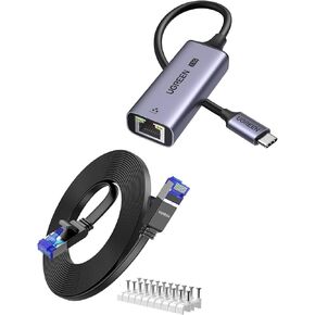 UGREEN 20FT Cat 8 Ethernet Cable 40Gbps 2000Mhz High Speed Bundle with USB C to Ethernet Adapter 2.5G for MacBook Air/Pro, XPS, iPhone 15/Plus/Pro/Max