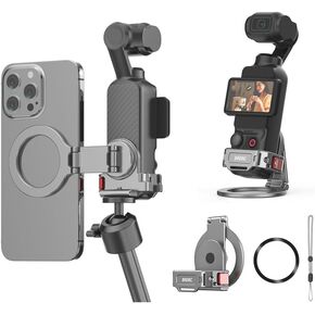 Magnetic Extension Adapter,Cell Phone Teleprompter Holder for DJI Omso Pocket 3 Magnetic Mount Desktop Stabilizer Mount Accessory with Cold Shoe Slot/GOPRO/Action port/1/4 Threaded Hole
