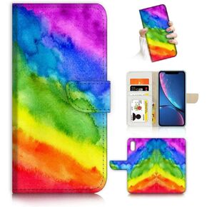 for iPhone XR, Art Designed Flip Wallet Style Cover Case Fancy Flower Full Body Protection AD003 (#24882 Rainbow)