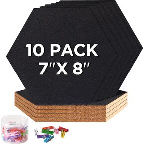 HBlife Hexagon Cork Board Tiles 10 Pack Self-Adhesive Corkboards for Wall Pin Board Decorative Bulletin Board for Office Home Kitchen with 50 Multi-Color Push Pins