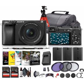 Sony a6400 Mirrorless Camera with 16-50mm f/3.5-5.6 II Lens (Black) (ILCE6400KB) + Photo Software + 2 x 64GB Memory Card + 2 x NP-FW50 Battery + Camera Bag + Charger + Lens Filter Kit + More