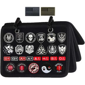 4 Sheet Patch Board Album Collect Booklet,Double-Sided Flip-Page Organizer Book,Tactical Hook and Loop Emblem Nylon Holder, Mini Patch Display Panel Board with D Ring Hook,2 Pcs Flag Patch