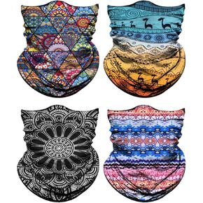 4Pack Neck Gaiter for Men Women Face Cover Mask Head Wrap Balaclava Headwear Bandana Headband Magic Scarf