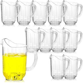 12 Pcs Plastic Pitchers 60 Ounce Clear Restaurant Pitcher Jug Large Water Jug Carafe Serve Milk Tea Juice Drink for Parties Container Dispenser Beer Jar