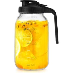 64 oz Glass Pitcher with Lid-2 Quart Mason Jar Pitcher, Wide Mouth Jar Leak-proof Water Jug, Heavy Duty Glass Container for Water, Juice, Milk, Tea, Iced Coffee
