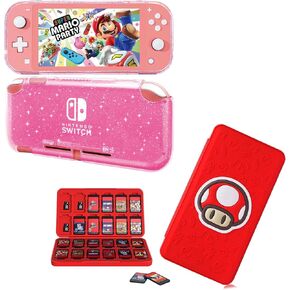 Switch Lite Case Glitter and Switch Game Card Case Holder with 24 Game Cards Slots & 24 SD Cards Slots
