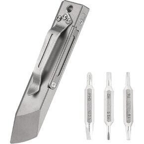 MecArmy RL4 EDC Pry Bar Multitool, Titanium Pocket Screwdriver with 6 Interchangeable Bits & Hidden Bit Storage, Keychain Hole & Pocket Clip for Easy Carry, Portable Multitool for Home & Outdoors