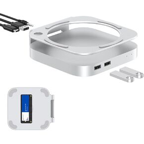 40Gbps Aluminum Mac mini Dock and Stand, USB 4 Hub for Mac mini M4 and M4 Pro 2024 with 40Gbps M.2 NVMe SSD Enclosure, Thunderbolt Host, Triple USB A 2.0, 3.5mm Audio Jack Accesories