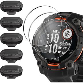Orzero (3+5) Compatible for Garmin Instinct 3 Solar 45mm/AMOLED 45mm, 3 Pack Watch Screen Protector + 5 Pack Black Dust Plug, Tempered Glass Anti-Scratch TPU Charger Port Anti Dust Caps Cover