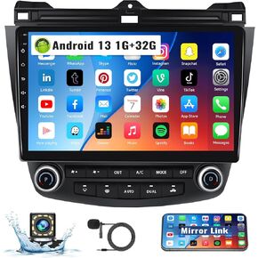 UNITOPSCI Android 13 Car Radio Stereo for Honda Accord 2003 2004 2005 2006 2007 GPS Navigation Head Unit 10.1 Inch HD Touch Screen Bluetooth WiFi FM/RDS Mirror Link SWC + Backup Camera
