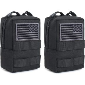 Tactical Pouch Small Molle Pouches for Backpacks W/ 2 Extra Pockets, EDC Tool Pouch Bag Mini Utility Pouch with US Flag Patch, Shoulder Strap & Two D-Rings, Mini Tactical EDC Pouches for Vest