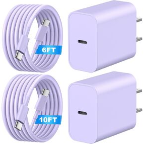 Fast Charger for Phone 16/15 Charger,2 Pack Type C Wall Charger Block with 2 Pack 6FT/10FT Long USB C to USB C,for Phone 16/15/Max/Pro,Pad,for Swiitchh,Samsunngg,Purple