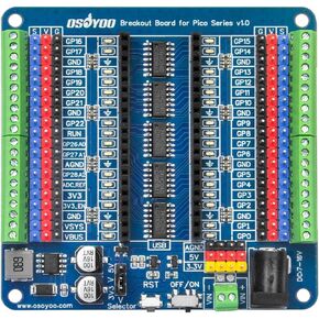 OSOYOO Breakout Board for Raspberry Pi Pico - GPIO Status LEDs, Reverse Power Protection, 3-Pin Sensor/Servo Interface, Independent 5V/3.3V Power Supply, On-Board Screw Terminals for Prototyping