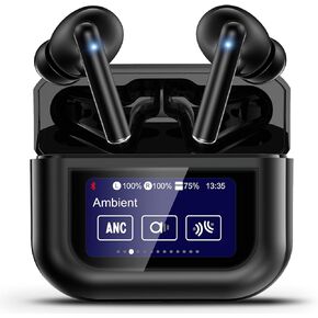 ANC Wireless Touch Screen Earbuds with Bluetooth 5.4, Latest In-Ear Earphones with Active Noise Cancelling, Stereo Sound, Long Battery Life, Multi Functional Smart Earphones for iOS & Android, Black