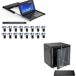 16 Port LCD KVM Console VGA+12U Rack Cabinet