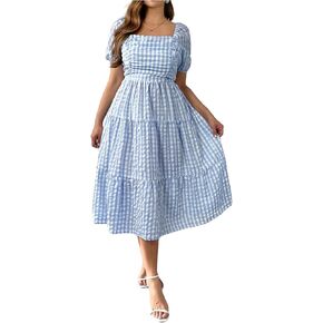 Floerns Women's Plus Size Floral Print Tie Front Square Neck Slit Hem Midi Dress