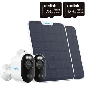 REOLINK Argus 3E + 3W Solar Panel & microSD Card (128GB) - 2K 3MP Cameras for Home Security Indoor Outside, No Extra Subscription Fee, Smart Detection, Home Hub Compatible