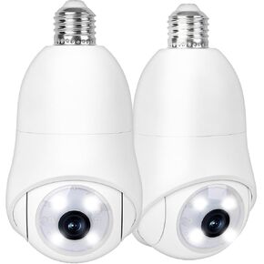 Light Bulb Security Camera, 2K 360° Pan Tilt WiFi Outdoor Indoor Cameras for Home Security Color Night Vision 24/7 Motion Tracking Detect Pet Dog Cam 2-Way Talk SD/Cloud Storage 2-Pack