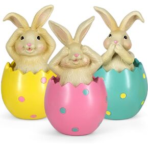 Colorful Eggshell Polyresin Bunny Easter Decor,Table Rabbit Easter Decorations,Spring Bunnies Decoration Statue Figurine for Home Farmhouse(Pink)