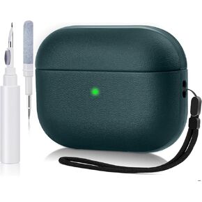 Case for Airpods 4 Case Cover with Cleaner Kit, Leather Texture Full-Body Protective Case Cover Compatible with Apple Airpod 4th Generation, Front LED Visible (Black, Airpod 4th case)