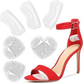 ONUEMP 6 Pairs Heel Pads for Shoes, Heel Grips and Ball of Foot Cushions for Women Shoes, Silicone Heel Protectors Heel Cushion Inserts Metatarsal Pad for Shoes That are Too Big, Heel Pain Relief