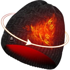 DUKUSEEK Heated Hat, Electric Winter Heated Beanie Hat with 7.4V Rechargeable Battery for Men Women Dark Black