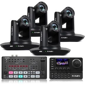 FoMaKo 4K PTZ Camera HDMI, AI Auto-Tracking, 4K 20X Optical Zoom(4pcs),KC606 PTZ Controller, M2 Video Mixetr Switcher, for Church Worship Education Conference Events,PTZ Bundle(K20UH X4 +M2+KC606)