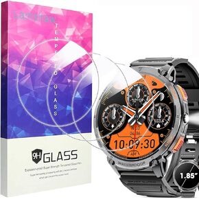 Compatible for Mingwear Military Smart Watch Screen Protector, [3 Pack] 9H Tempered Glass Screen Protector Film Compatible for Mingwear K68 1.85" Military Smart Watch (3 Pack)
