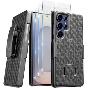 for Samsung Galaxy S25 Ultra Case with Belt Clip Holster, 3-Pack Glasses for Galaxy S25 Ultra - Black