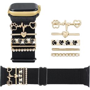 Adjustable Stretch Band Compatible with Apple Watch 42 44 45 46 49mm 38 40 41mm Women,Elastic Nylon Strap with Decorative Dog Paw Charms for iWatch Series 10 9 8 7 6 5 4 3 SE Ultra 2
