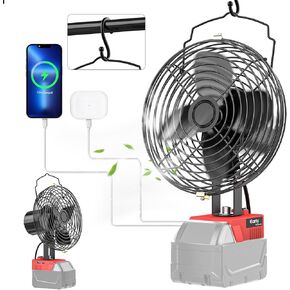 Ecarke Portable Cordless Fan for Makita 18V,6 inch Cordless Battery Powered Fan,Jobsite Fans With USB A+C Charging for Camping,Workshop & Construction Site,Household Ventilation Fans(No Battery)