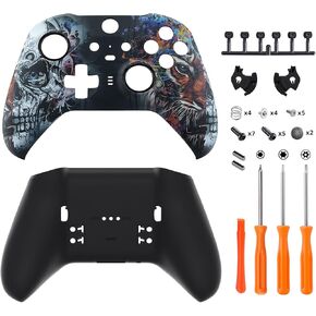 eXtremeRate Tiger Skull Patterned Faceplate Shell + Black Back Bottom Shell for Xbox Elite Series 2, Elite Series 2 Core Controller