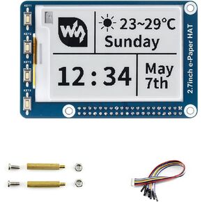 2.7inch E-Ink Display HAT for Raspberry Pi 4B/3B+/3B/2B/Zero/Zero W/Zero WH and Jetson Nano 264x176 Pixel Black White Two-Color 3.3V/5V E-Paper Screen LCD SPI Interface Support Partial Refresh