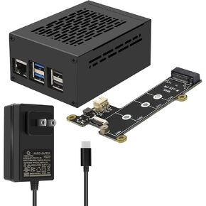 Geekworm X1001 PCIe M.2 Key-M NVMe SSD PIP PCIe Peripheral Board+Metal Case+Power Supply for Raspberry Pi 5