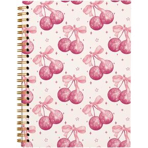 hold fizz Coquette Pink Bow Cherry Notebook Journal, Preppy Aesthetic Journaling Notebooks for Note Taking Work, Coquette School Supplies, Coquette Stuff, Hardcover Spiral Notebook 5.5 x 8.3