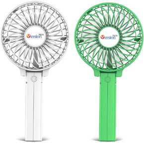 VersionTECH. Portable Handheld Fan 2Pack, White+Green Powerful 180° Foldable Rechargeable Clip Fan with 3 Speeds