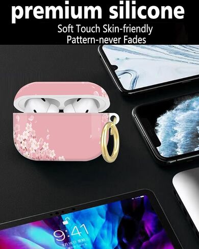 متوافق مع Airpod Pro 2nd/1st Generation Cover مع سلسلة مفاتيح ، علبة سماعة رأس لاسلكية مقاومة للوقاية من Airpod Pro 2023/2022/2019 (زهرة أنيقة) in Kuwait