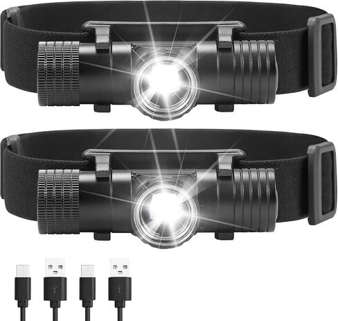 2 Pack 2200 mAh USB-C Rechargeable Dual Power Headlamp with Twist Focus Beam and Magnetic Base Manual & Gesture Sensing Control-Black in Saudi Arabia