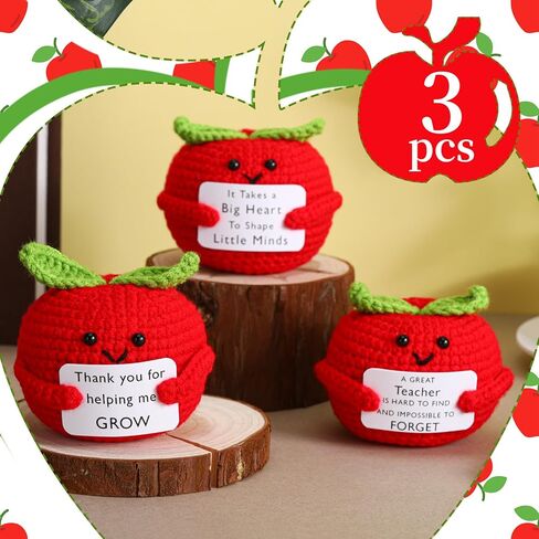 Teachers Appreciation Gifts, 3 Pcs Positive Doll Crochet with Card Thank You for Helping Me Grow Teacher Birthday Thank You Gifts(Sunflower) in Kuwait